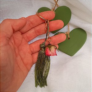 Chaveiro Mainha - Rosa Natural Preservada em Resina