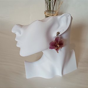 Brinco Roxo Curto - Orquídea Natural Preservada em Resina