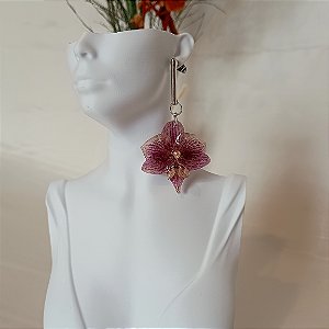 Brinco Roxo Longo - Orquídea Natural Preservada em Resina