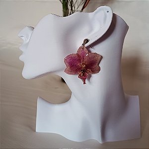 Brinco Roxo Curto - Orquídea Natural Preservada em Resina