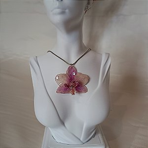 Pingente Roxo e Branco - Flor Natural Preservada em Resina