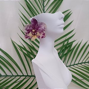 Brinco Pino Alana - Orquídea Natural Preservada em Resina
