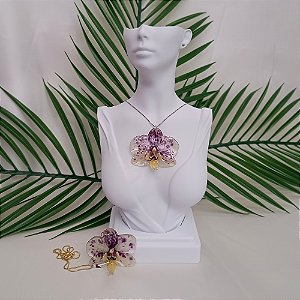 Colar Alana - Orquídea Natural Preservada em Resina