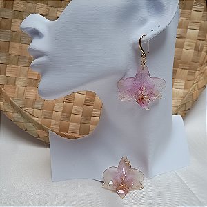 Brinco Longo Serena - Orquídea Natural Preservada em Resina