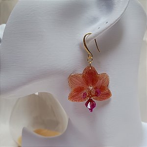 Brinco Longo Alice - Orquídea Natural Preservada em Resina