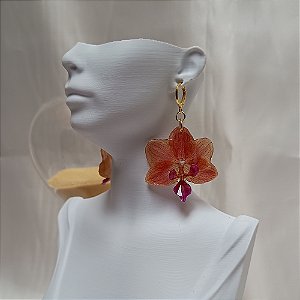Brinco Alice - Orquídea Natural Preservada em Resina