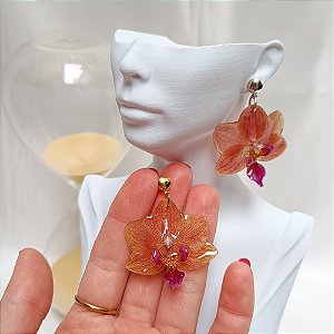 Brinco Curto Alice - Orquídea Natural Preservada em Resina