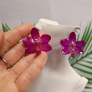 Brinco Pino Diana - Orquídea Natural Preservada em Resina