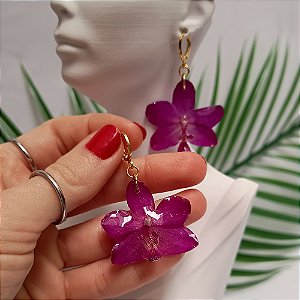 Brinco Diana - Orquídea Natural Preservada em Resina