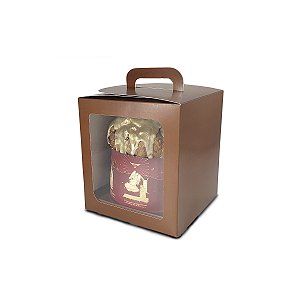 Caixa Maleta para Panetone de 250g - 11x11x13 - Marrom - 10 Unidades