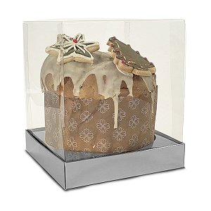 Caixa Vitrine Para Panetone de 500g - 15x15x17 - Prata - 10 Unidades