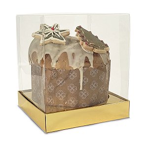 Caixa Vitrine Para Panetone de 500g - 15x15x17 - Ouro - 10 Unidades