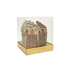 Caixa Vitrine Para Panetone de 100g - 9x9x11 - Ouro - 10 Unidades