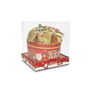 Caixa Vitrine Para Panetone de 100g - 9x9x11 - Ho Ho Ho - 10 Unidades