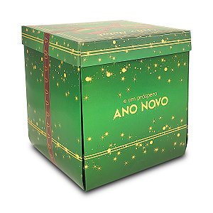 Caixa Explosão para Panetone de 500g - 15x15x17 - Feliz Natal Laços - 10 Unidades