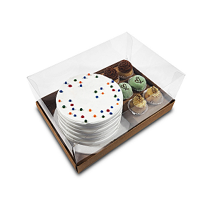 CAIXA BENTO CAKE VITRINE + 6 DOCES LATERAL - KRAFT COM 10 UNIDADES