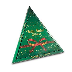 Caixa Pinheiro 10 Doces Feliz Natal Laços Tampa Papel - 10 Unidades