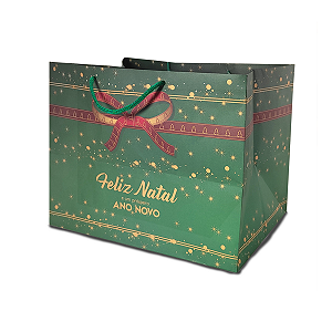 Sacola 33x24x26cm - Feliz Natal Laços - 10 Unidades