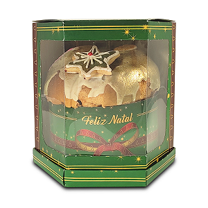 Caixa Hexagonal para Panetone de 500g - 15x15x17 - Feliz Natal Laços - 10 Unidades