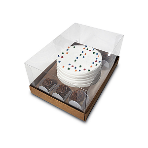 CAIXA BENTO CAKE VITRINE CENTRAL + 6 DOCES - KRAFT COM 10 UNIDADES