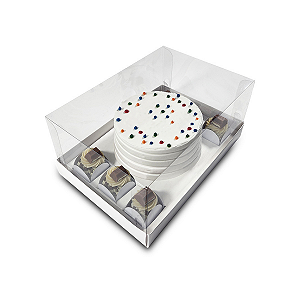 CAIXA BENTO CAKE VITRINE CENTRAL + 6 DOCES - BRANCA COM 10 UNIDADES