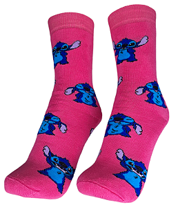 MEIA DIVERTIDA PINK COM STITCH