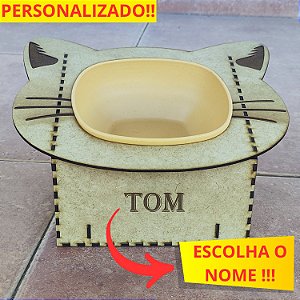 Comedouro Personalizado, Elevado, Inclinado, Ergonômico com suporte MDF