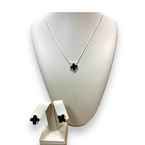 Conjunto Trevo Preto Banhado a Prata