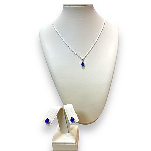 Conjunto Zirconia Azul Banhado a Prata