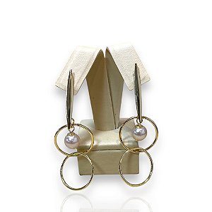 Brinco Pérolas Com Argolas Banhado a Ouro 18k