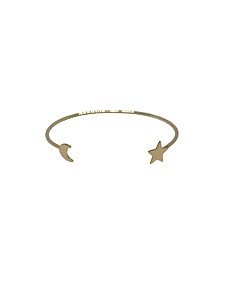 Bracelete banhado a ouro aberto com lua e estrela