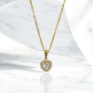 Gargantilha 45 cm com coração cravejado de zircônias