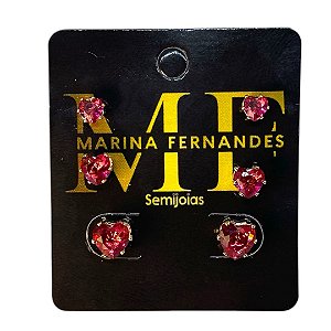 Trio coração zircônia, banhado ouro 18k