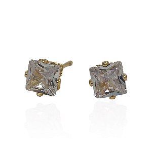 Brinco carré zirconia 5mm, banhado a ouro 18k