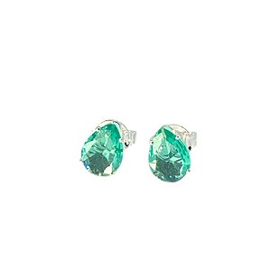 Brinco gota zircônia, verde turquesa, banhado em prata.