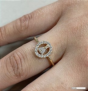 Anel banhado a ouro 18k, com zircônias modelo nossa senhora