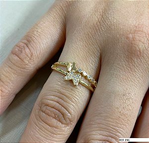 Anel modelo borboleta banhado em ouro 18k com zircônias