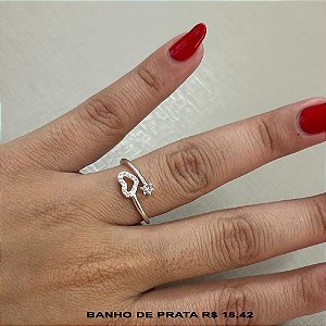 Anel banhado a prata coração com zircônias