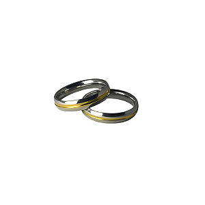 Aliança de aço com canaleta dourada 3MM - Unidade