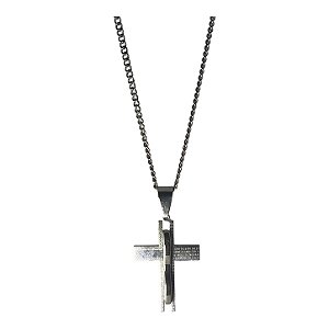 Gargantilha com Pingente Crucifixo Pai Nosso em Aço