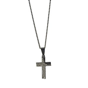 Gargantilha de aço com pingente de cruz com detalhes