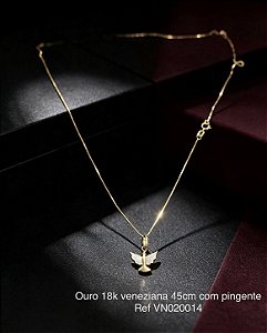 Colar Veneziana 45cm em Ouro 18K com Pingente Espírito Santo