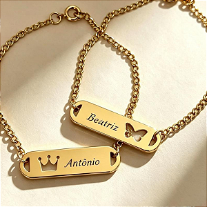 Pulseira Infantil Chapinha Coração Banhada a Ouro 18K