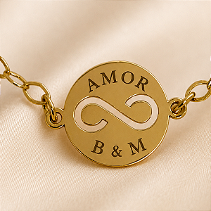 Pulseira Infinito Vazado Personalizada Banhada a Ouro 18K