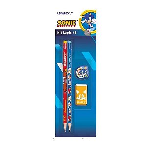 Kit Material Escolar Sonic Infantil Lápis Borracha Apontador Menino Sonic Leo & Leo