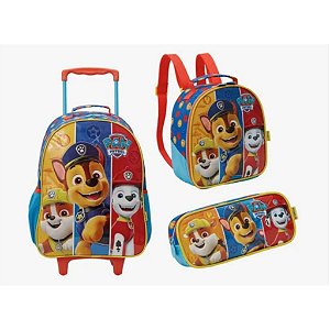 Kit Mochila Escolar Com Rodas + Estojo + Lancheira Térmica Patrulha Canina