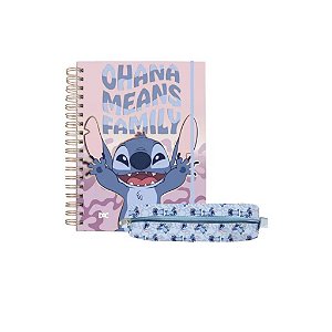 Kit Caderno Inteligente Stitch Dac Folha Reposicionável + Estojo Com Elástico Escolar Lilo Stitch Caderno Agenda Dac