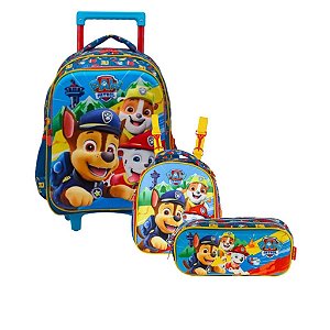 Kit Mochila Com Rodas + Lancheira Térmica + Estojo Escolar Patrulha Canina Filhotes Paw Patrol Infantil Relevo 3D Xeryus