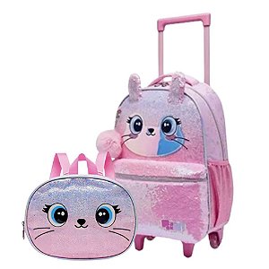 Kit Mochila com Rodas Coelhinhas + Lancheira Térmica