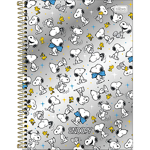 Caderno Espiral Univ 10 Mat Snoopy Core 160  Tilibra Prata